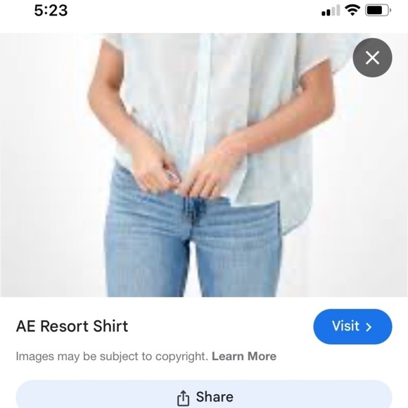 AE American Eagle resort shirt blue and white bshirt sleeve button down - Picture 6 of 16